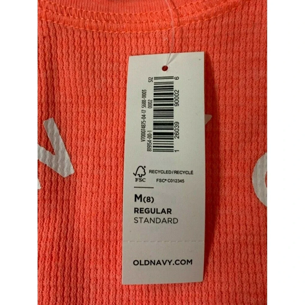Old Navy Kids M 8 Neon Coral Own Your Dreams Waffle Knit Thermal Long Sleeve Tee